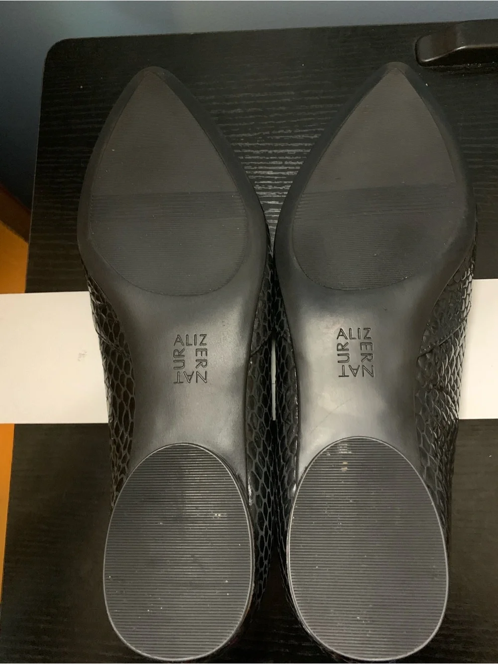 Naturalizer Black Snake-Embossed Pointed Toe Flats